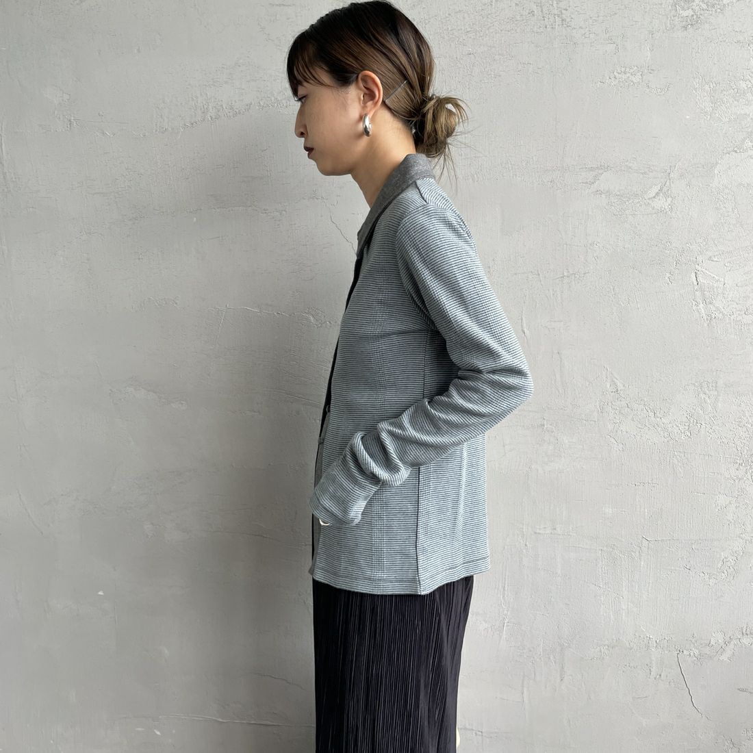 Robert P.Miller [ロバートピーミラー] 別注 パネルリブ ポロカーディガン [RM254-2179IN-JF] CLOUD &&モデル身長：150cm 着用サイズ：F&&