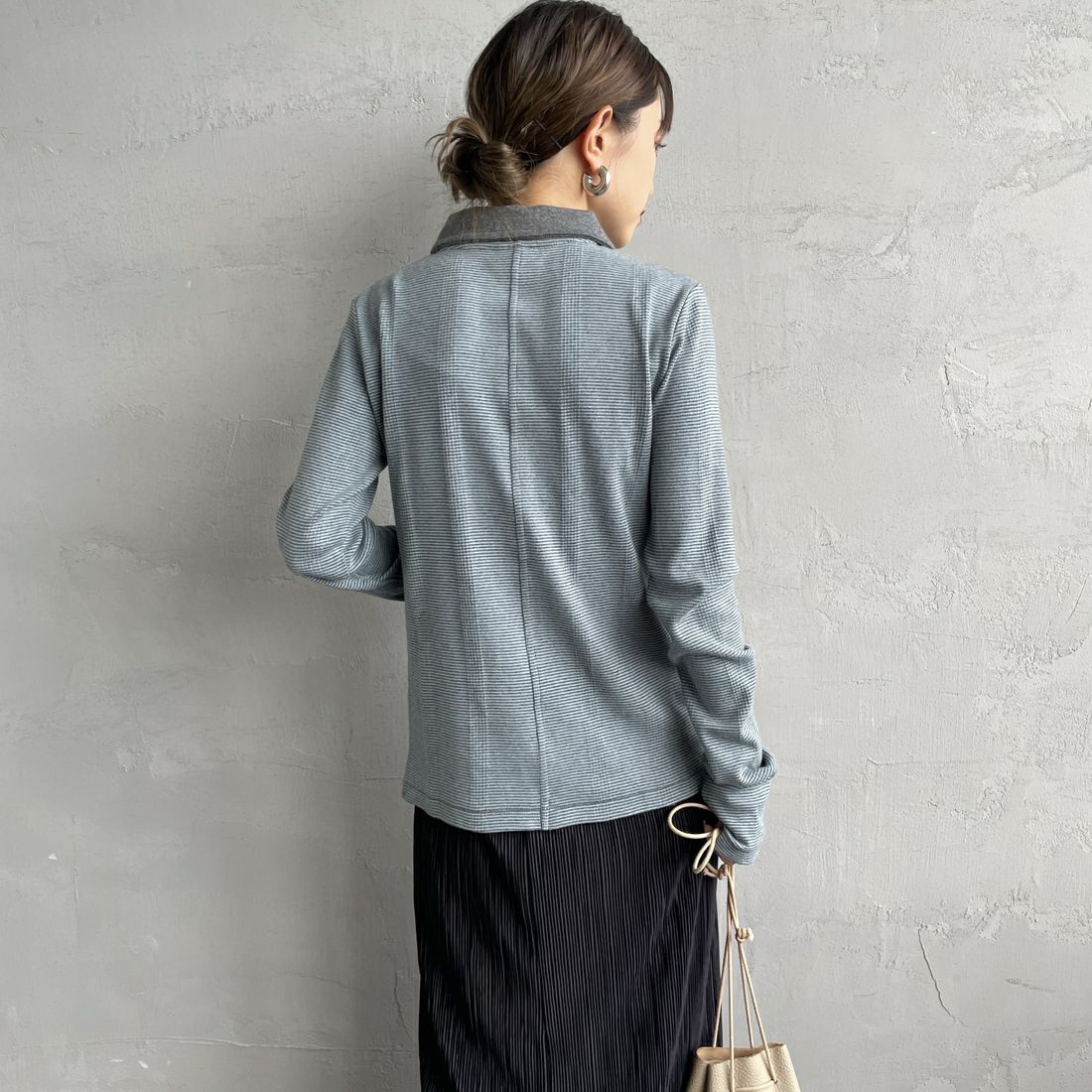 Robert P.Miller [ロバートピーミラー] 別注 パネルリブ ポロカーディガン [RM254-2179IN-JF] CLOUD &&モデル身長：150cm 着用サイズ：F&&