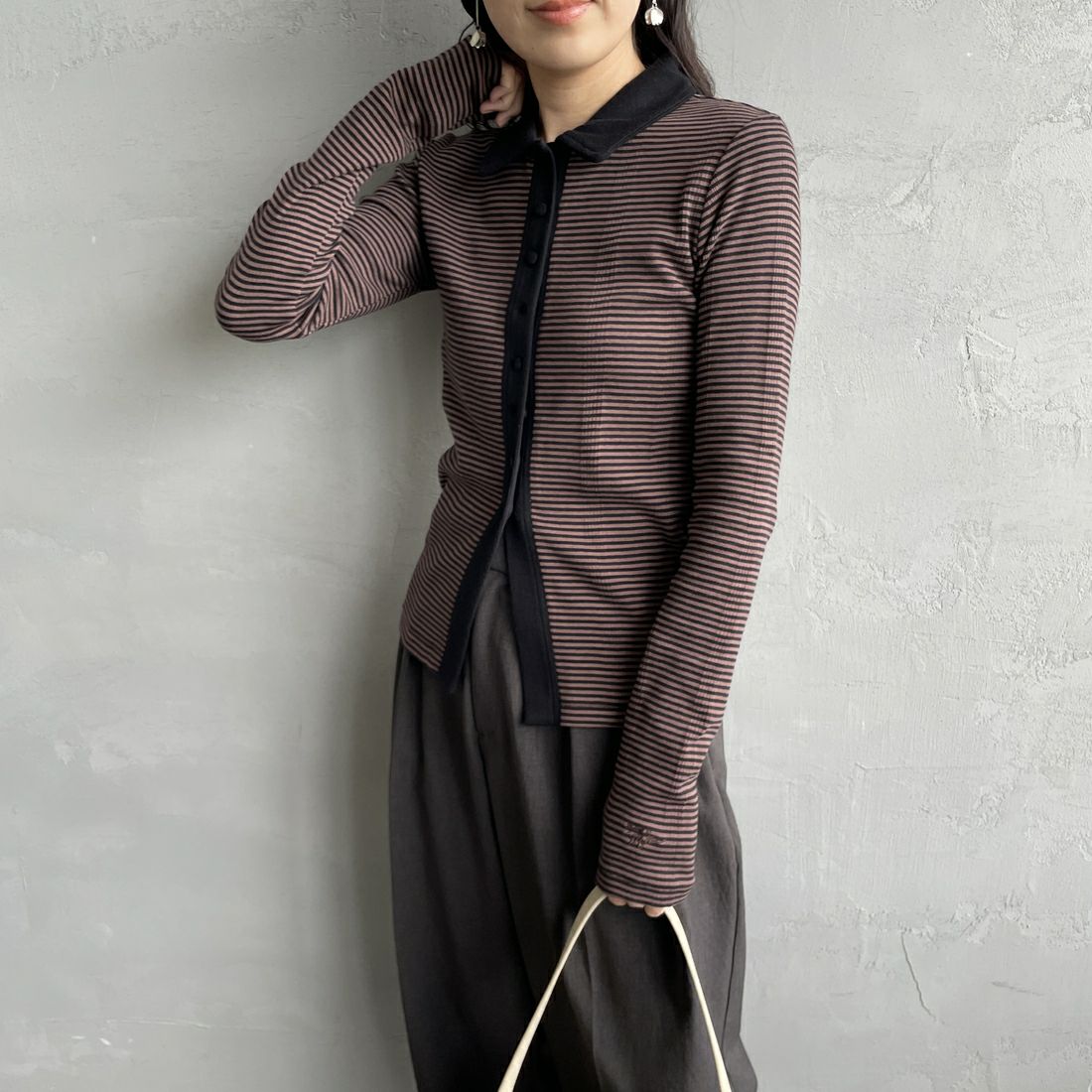 Robert P.Miller [ロバートピーミラー] 別注 パネルリブ ポロカーディガン [RM254-2179IN-JF] BROWN