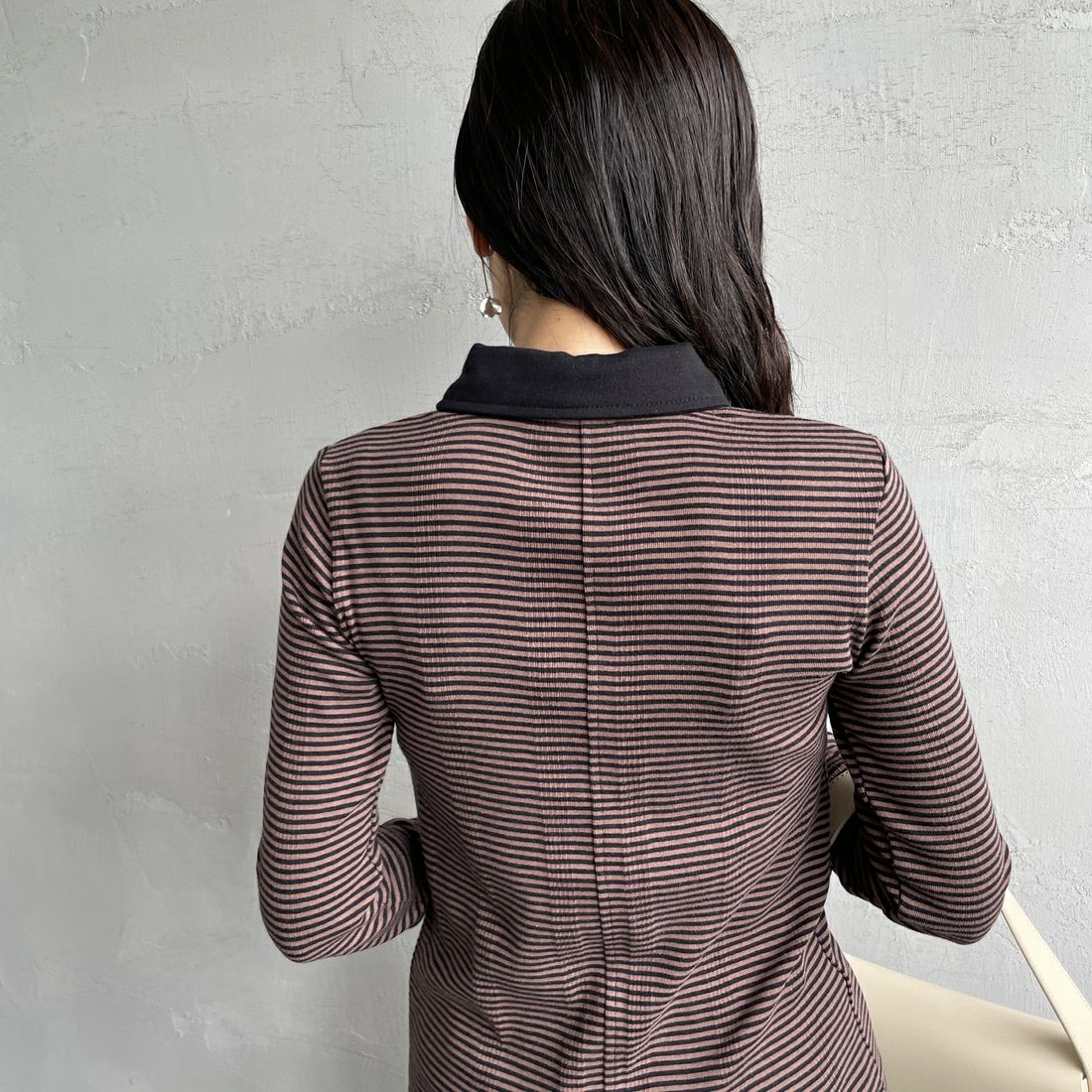 Robert P.Miller [ロバートピーミラー] 別注 パネルリブ ポロカーディガン [RM254-2179IN-JF] BROWN &&モデル身長：160cm 着用サイズ：F&&