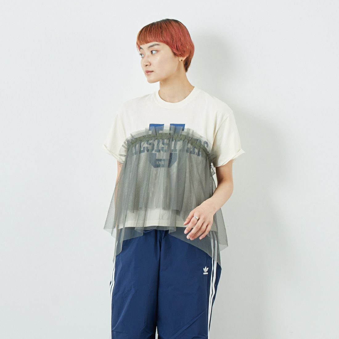 KHA:KI [カーキ] リメイクレイヤードTシャツ [MIL25SCS3455] ECRU &&モデル身長：160cm 着用サイズ：1&&