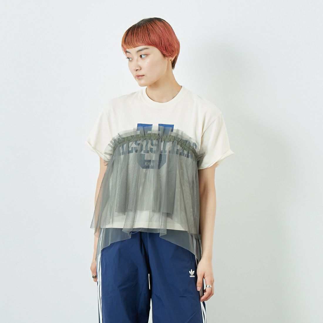 KHA:KI [カーキ] リメイクレイヤードTシャツ [MIL25SCS3455] ECRU &&モデル身長：160cm 着用サイズ：1&&