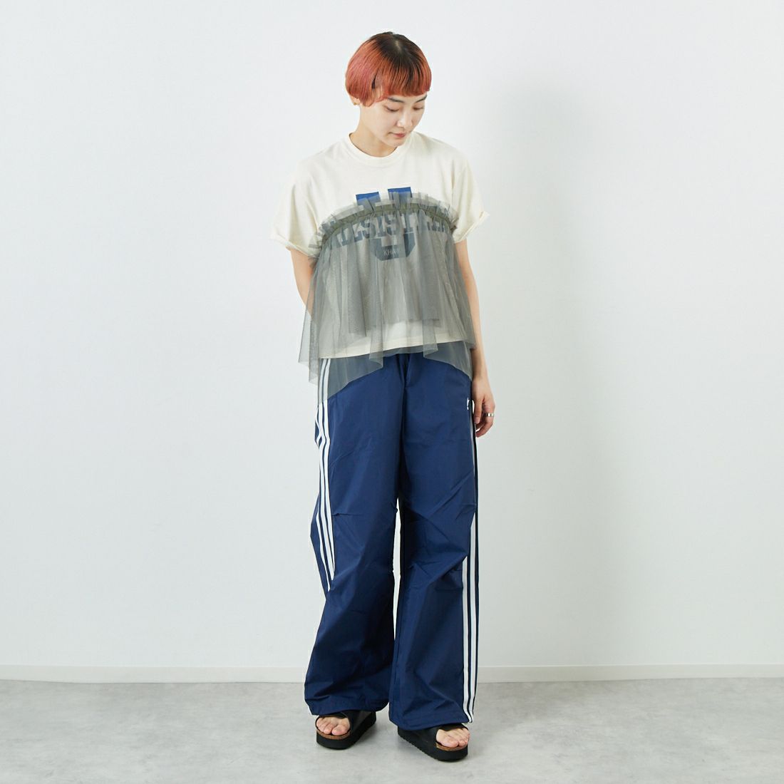 KHA:KI [カーキ] リメイクレイヤードTシャツ [MIL25SCS3455] ECRU &&モデル身長：160cm 着用サイズ：1&&