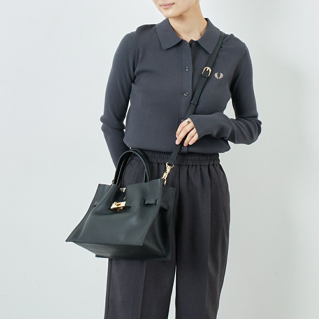 VIOLAd'ORO [ヴィオラドーロ] イタリアンWフェイスレザートートバッグ [V-1496] BLACK/GRAY