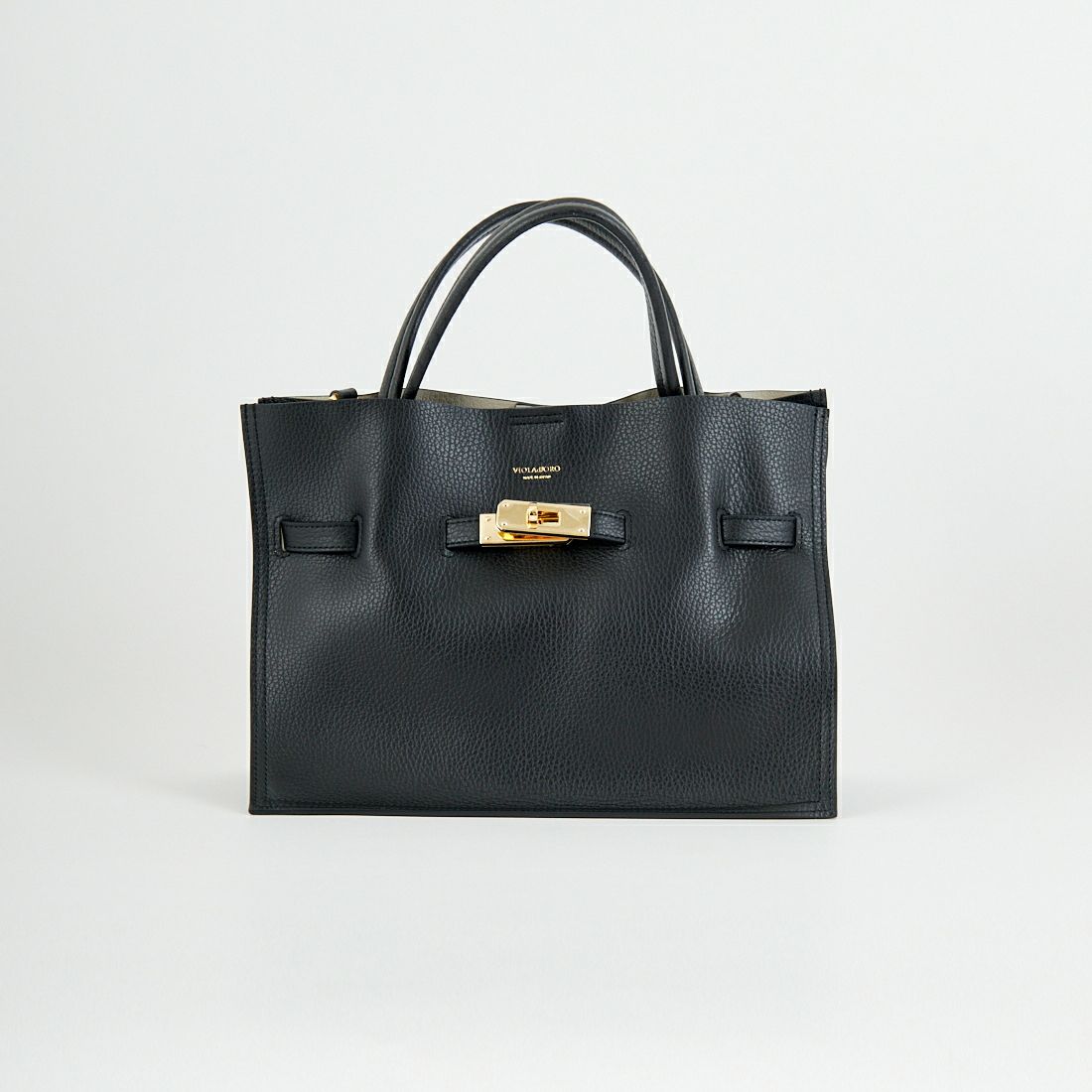 VIOLAd'ORO [ヴィオラドーロ] イタリアンWフェイスレザートートバッグ [V-1496] BLACK/GRAY