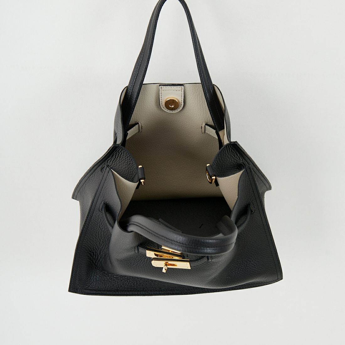 VIOLAd'ORO [ヴィオラドーロ] イタリアンWフェイスレザートートバッグ [V-1496] BLACK/GRAY