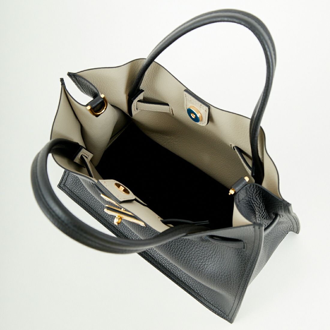 VIOLAd'ORO [ヴィオラドーロ] イタリアンWフェイスレザートートバッグ [V-1496] BLACK/GRAY