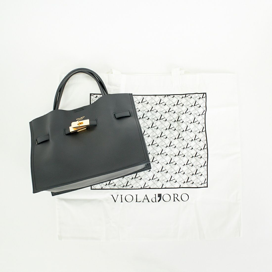 VIOLAd'ORO [ヴィオラドーロ] イタリアンWフェイスレザートートバッグ [V-1496] BLACK/GRAY