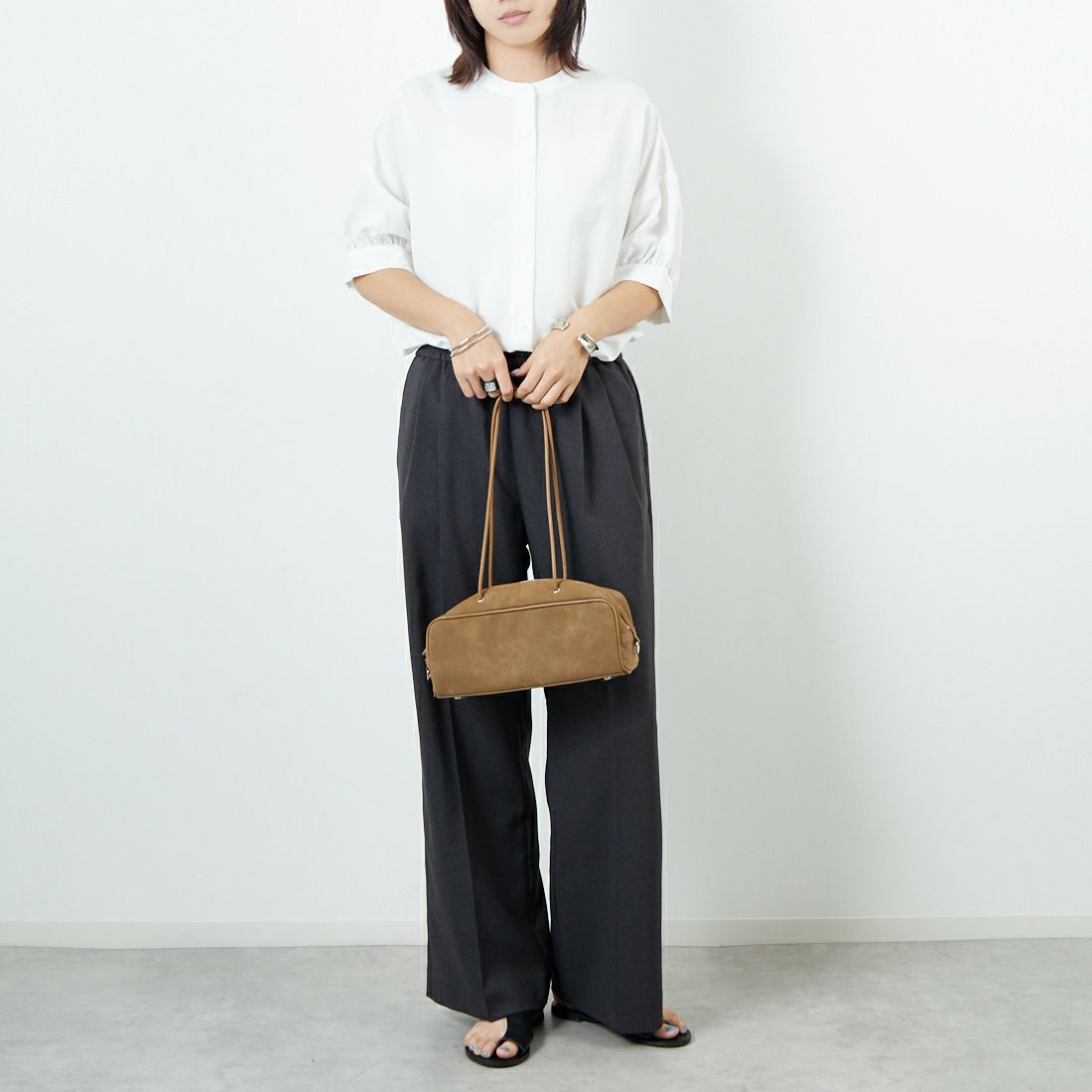 Jf Ready Made [ジェイエフレディメイド] 麻調バックギャザーブラウス [41252222] ｵﾌﾎﾜｲﾄ &&モデル身長：167cm 着用サイズ：F&&