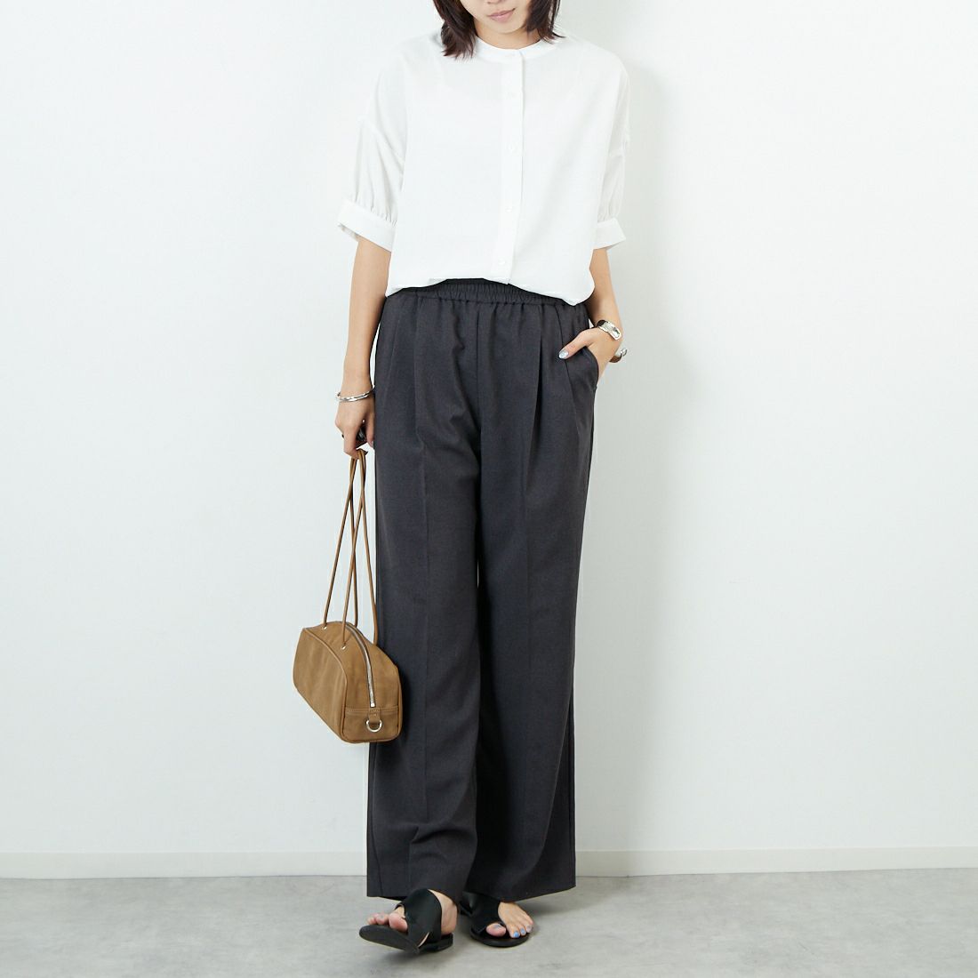 Jf Ready Made [ジェイエフレディメイド] 麻調バックギャザーブラウス [41252222] ｵﾌﾎﾜｲﾄ &&モデル身長：167cm 着用サイズ：F&&