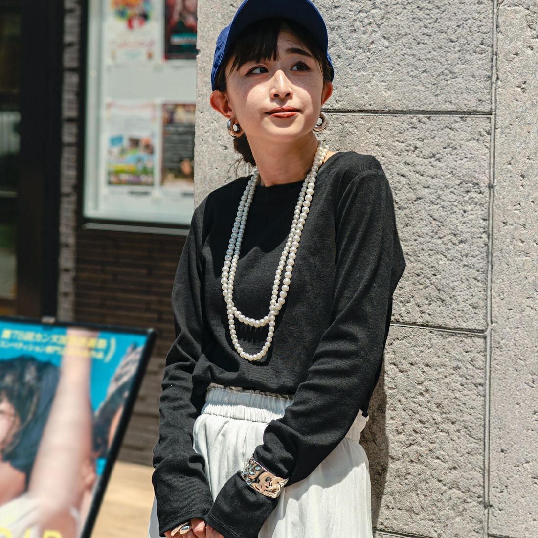 nenom [ネノム] × Ujichan 前後2WAY カットホール リブカットソー [NE25132007] 09 BLACK &&モデル身長：150cm 着用サイズ：F&&