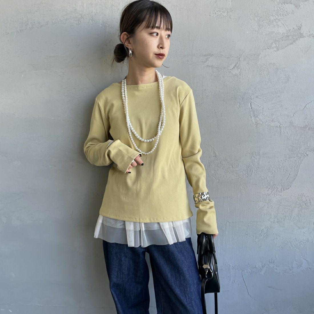 nenom [ネノム] × Ujichan 前後2WAY カットホール リブカットソー [NE25132007] 02 OFF &&モデル身長：150cm 着用サイズ：F&&
