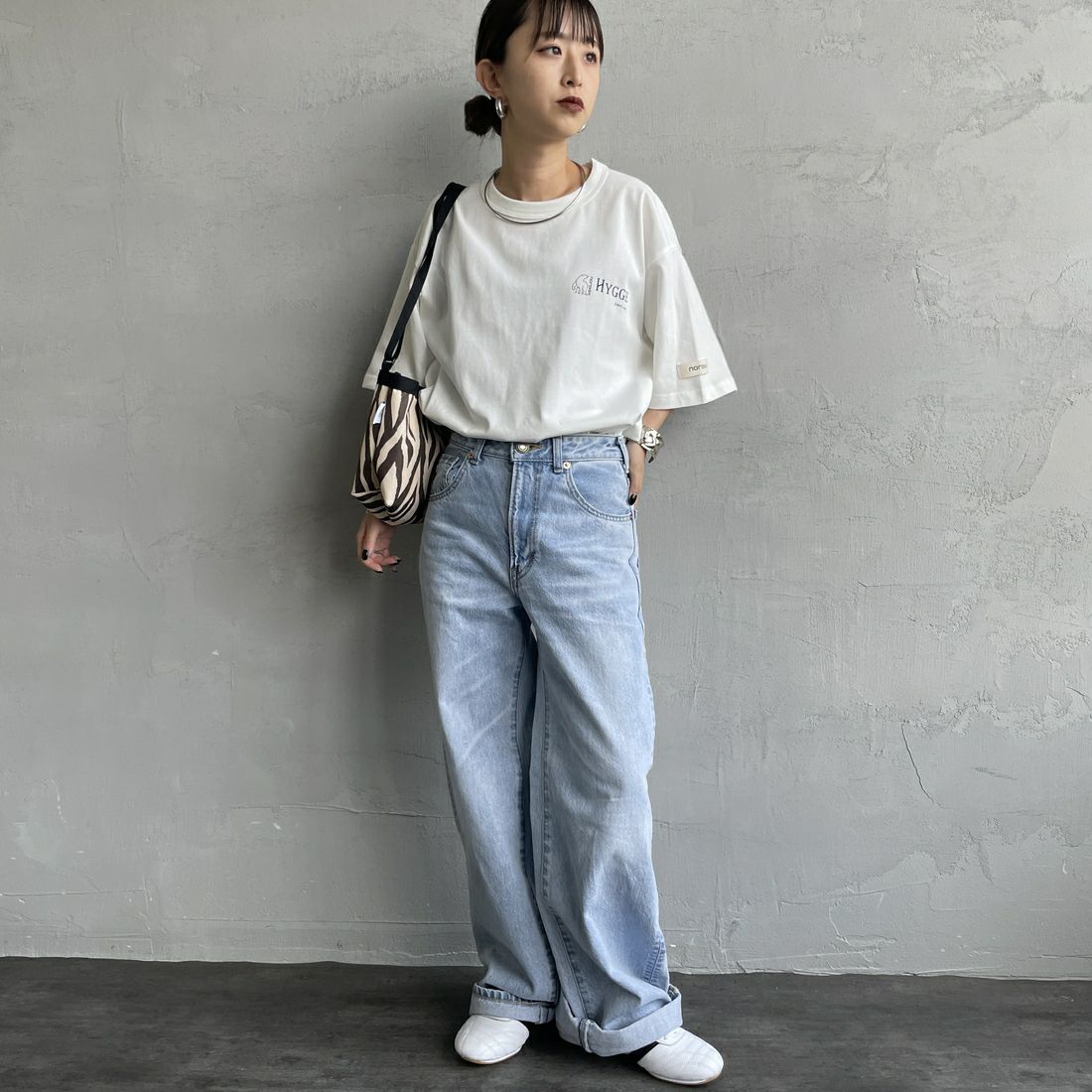 NORDISK [ノルディスク] 別注 HYGGE カモバックプリントTシャツ [NU11501-JF] WHITE &&モデル身長：150cm 着用サイズ：44&&