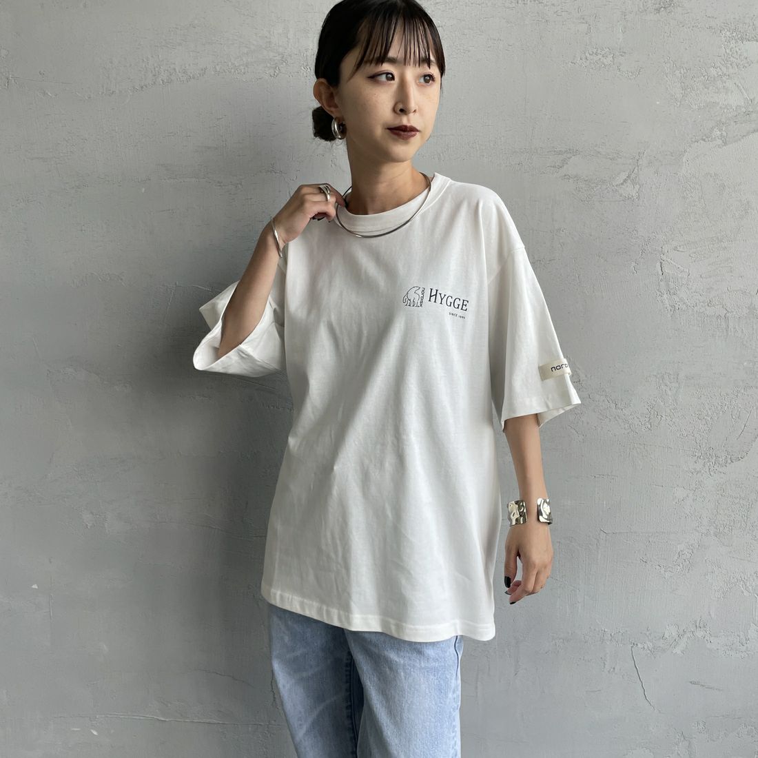 NORDISK [ノルディスク] 別注 HYGGE カモバックプリントTシャツ [NU11501-JF] WHITE &&モデル身長：150cm 着用サイズ：44&&