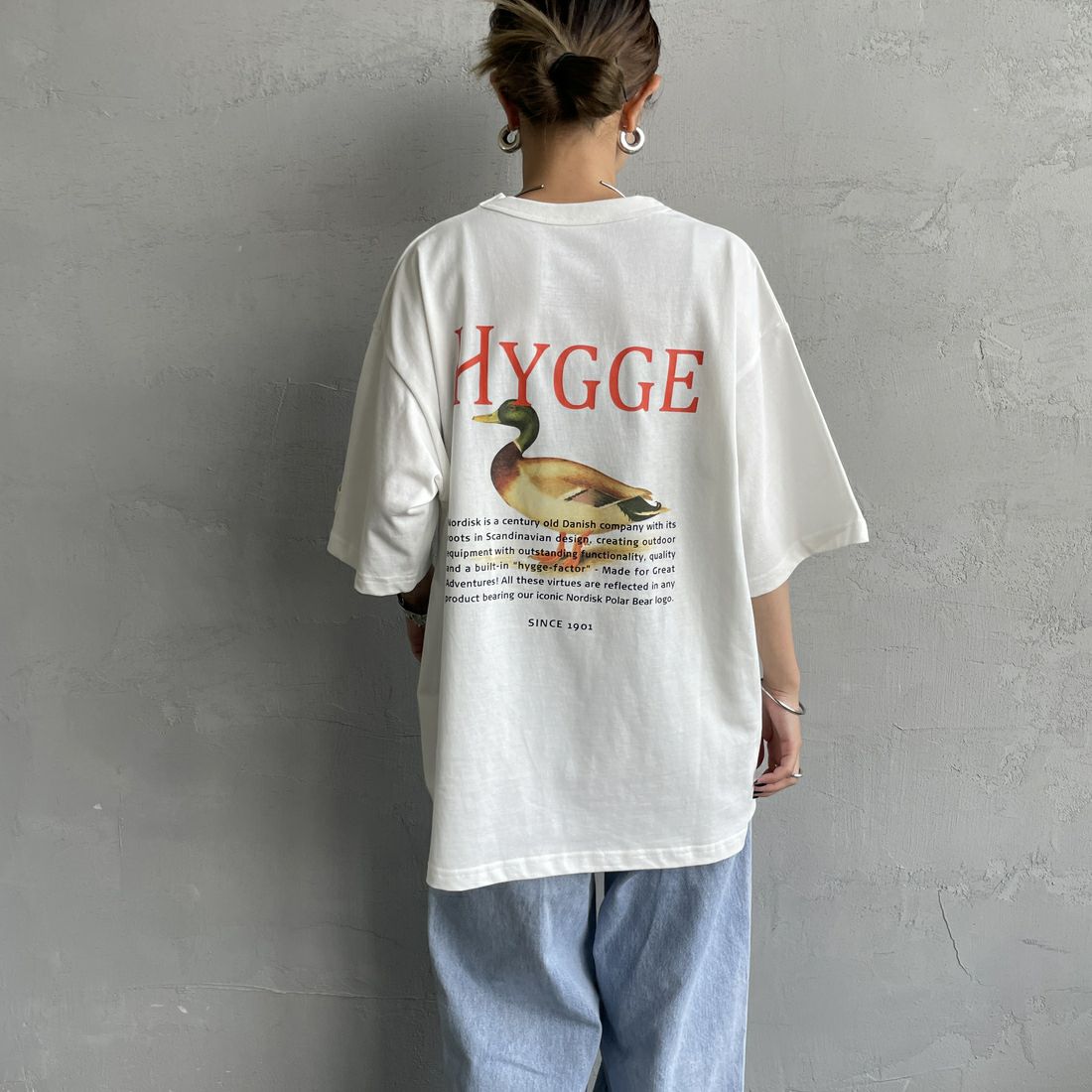 NORDISK [ノルディスク] 別注 HYGGE カモバックプリントTシャツ [NU11501-JF] WHITE &&モデル身長：150cm 着用サイズ：44&&
