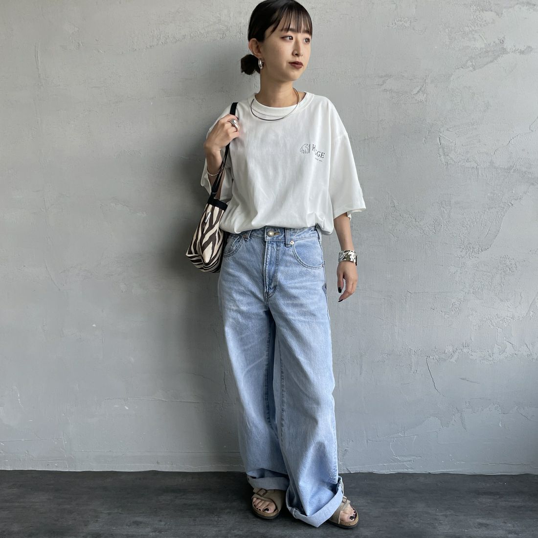 NORDISK [ノルディスク] 別注 HYGGE フィッシュバックプリントTシャツ [NU11502-JF] WHITE &&モデル身長：150cm 着用サイズ：44&&