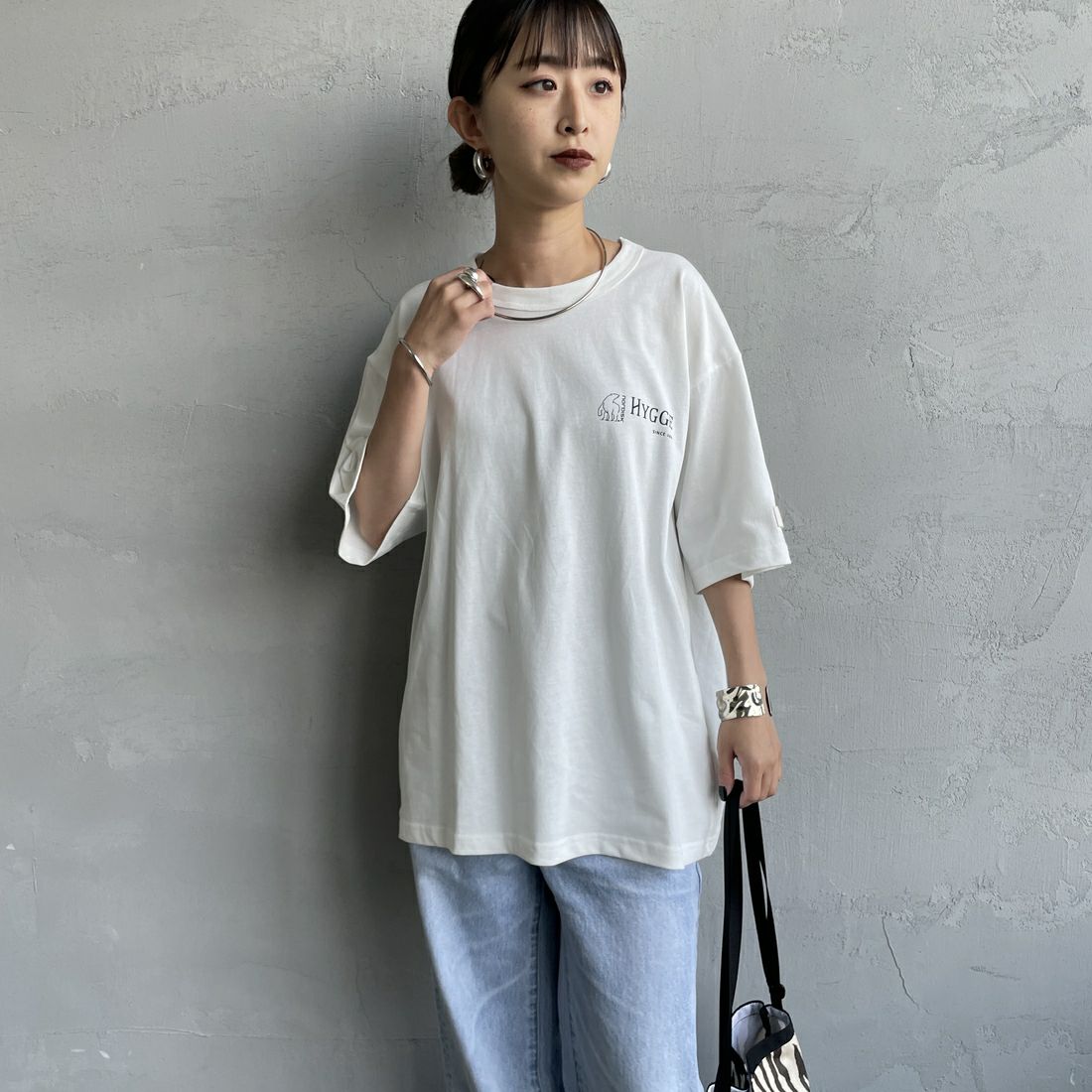 NORDISK [ノルディスク] 別注 HYGGE フィッシュバックプリントTシャツ [NU11502-JF] WHITE &&モデル身長：150cm 着用サイズ：44&&