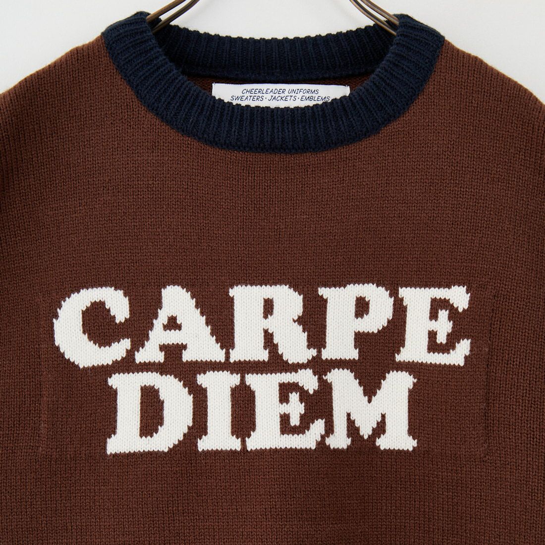 LOGAN Knitting Mills [ローガン ニッティング ミルズ] 別注 クルーネック 配色ジャガードロゴニット [LG-25FW28IN-JF] BROWN