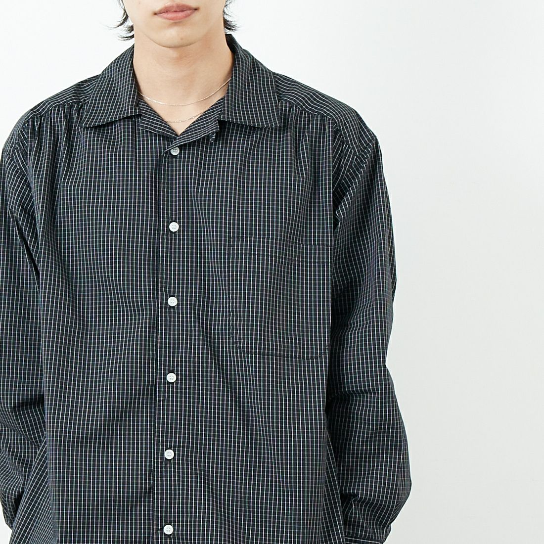 VALTA [ヴァルタ] 別注 シャーリングシャツ [VA25SS3042B-JF] CH710 BLK &&モデル身長：179cm 着用サイズ：M&&