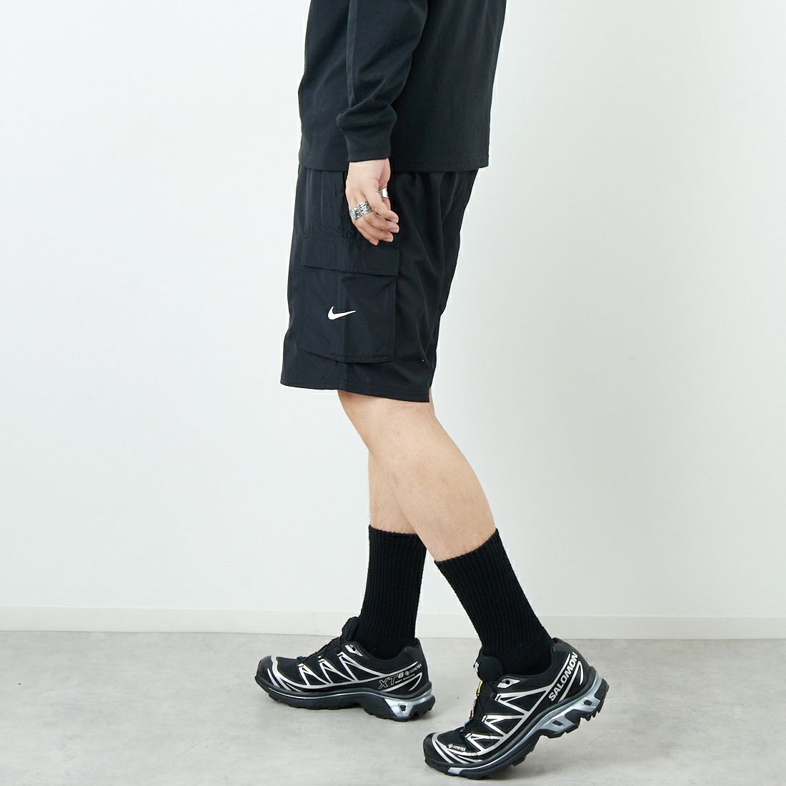 NIKE SWIM [ナイキスイム] リップストップ9インチカーゴボレーショーツ [NESSF452] N001 ﾌﾞﾗｯｸ &&モデル身長：179cm 着用サイズ：XL&&