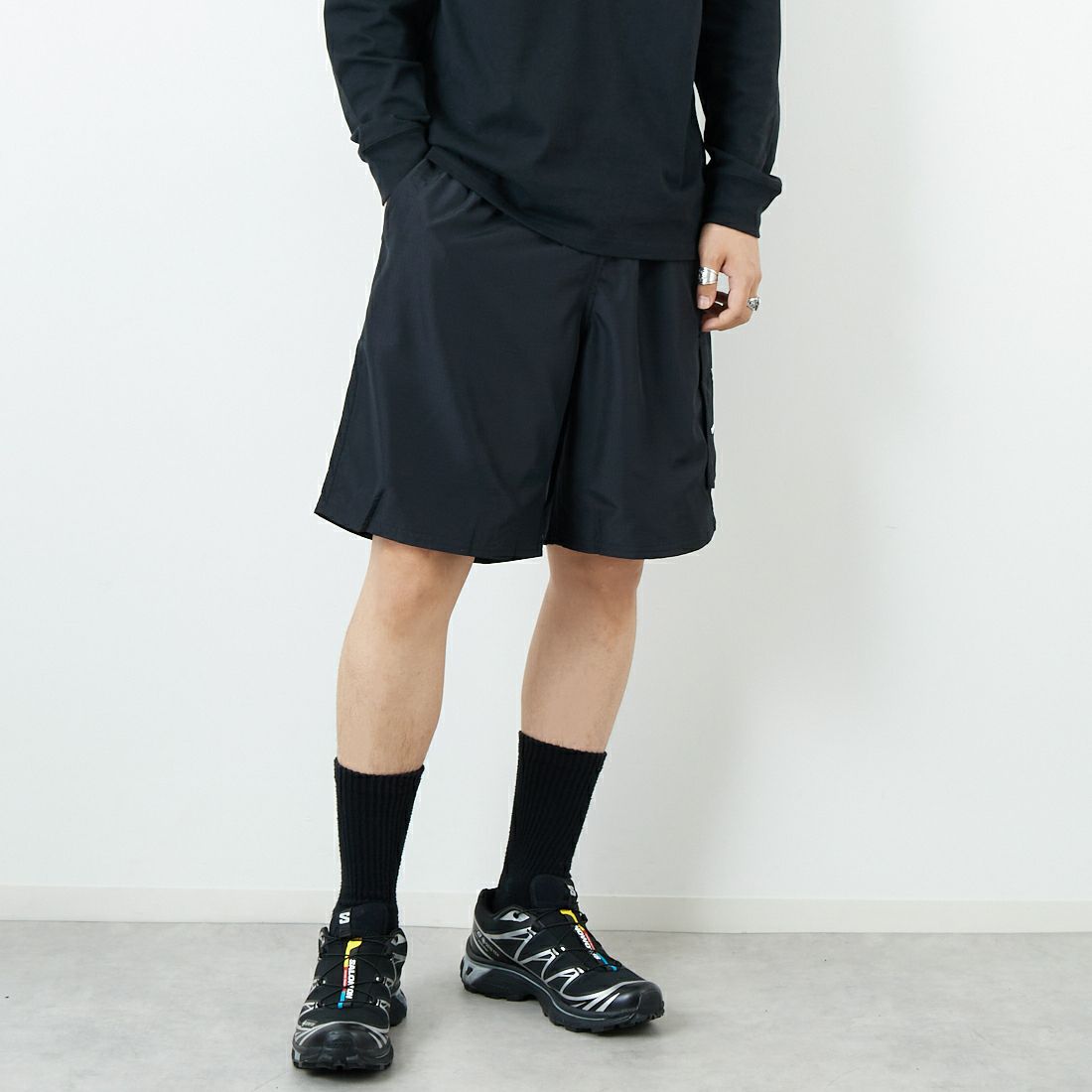 NIKE SWIM [ナイキスイム] リップストップ9インチカーゴボレーショーツ [NESSF452] N001 ﾌﾞﾗｯｸ &&モデル身長：179cm 着用サイズ：XL&&