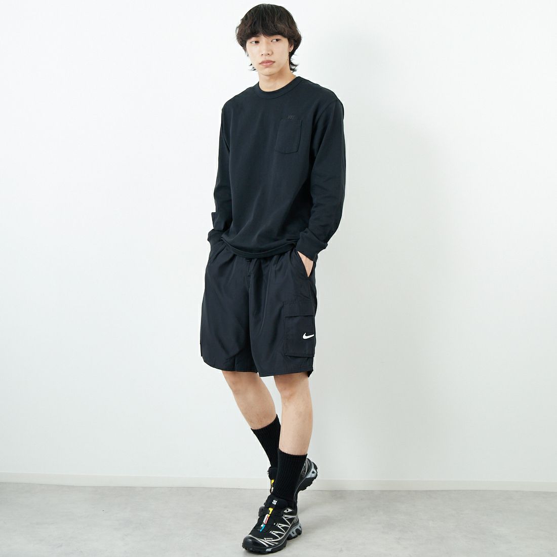 NIKE SWIM [ナイキスイム] リップストップ9インチカーゴボレーショーツ [NESSF452] N001 ﾌﾞﾗｯｸ &&モデル身長：179cm 着用サイズ：XL&&