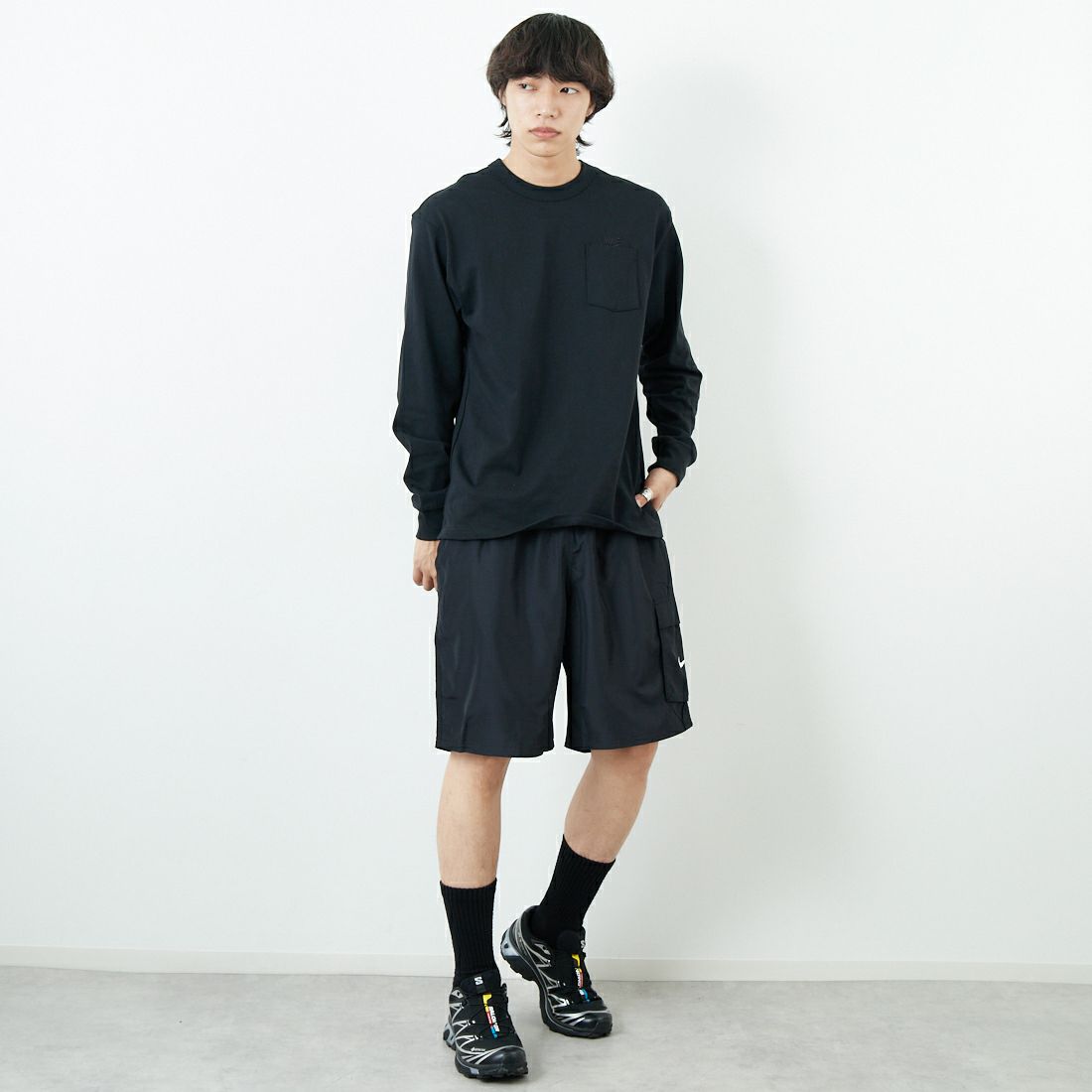 NIKE SWIM [ナイキスイム] リップストップ9インチカーゴボレーショーツ [NESSF452] N001 ﾌﾞﾗｯｸ &&モデル身長：179cm 着用サイズ：XL&&