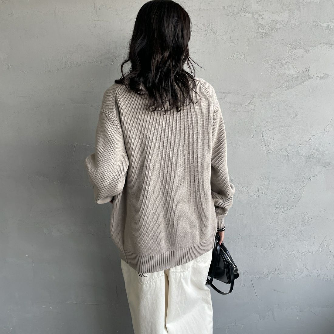 FRED PERRY [フレッドペリー] 別注 ドライバーズニット [FPM-25A-028JF] WARM OAT/B &&モデル身長：160cm 着用サイズ：S&&