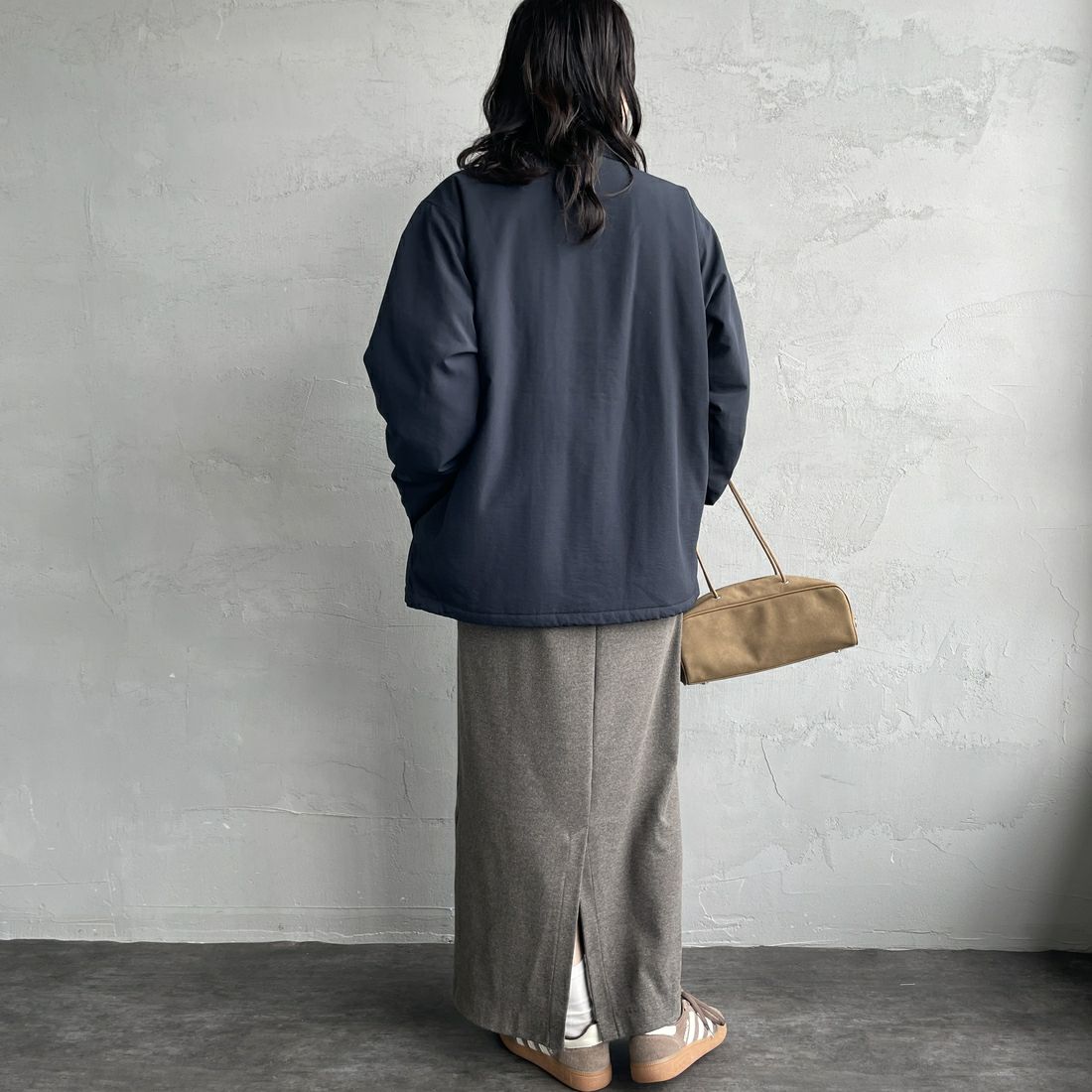 FRED PERRY [フレッドペリー] 別注 パデッドボタンスルージャケット [FPM-25A-23JF] NVY/HONEYC &&モデル身長：160cm 着用サイズ：S&&