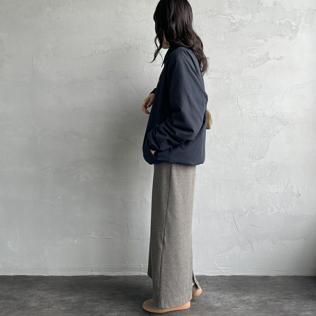 FRED PERRY [フレッドペリー] 別注 パデッドボタンスルージャケット [FPM-25A-23JF] NVY/HONEYC &&モデル身長：160cm 着用サイズ：S&&