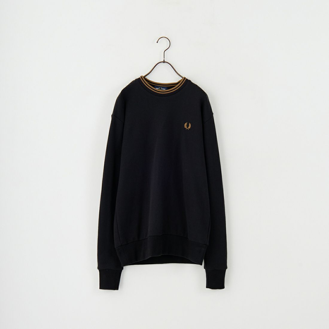 FRED PERRY [フレッドペリー] 別注 ツインティップライン ワンポイントロゴ刺繍クルーネックスウェット [FPM-25A-025JF] BLK/SHADED
