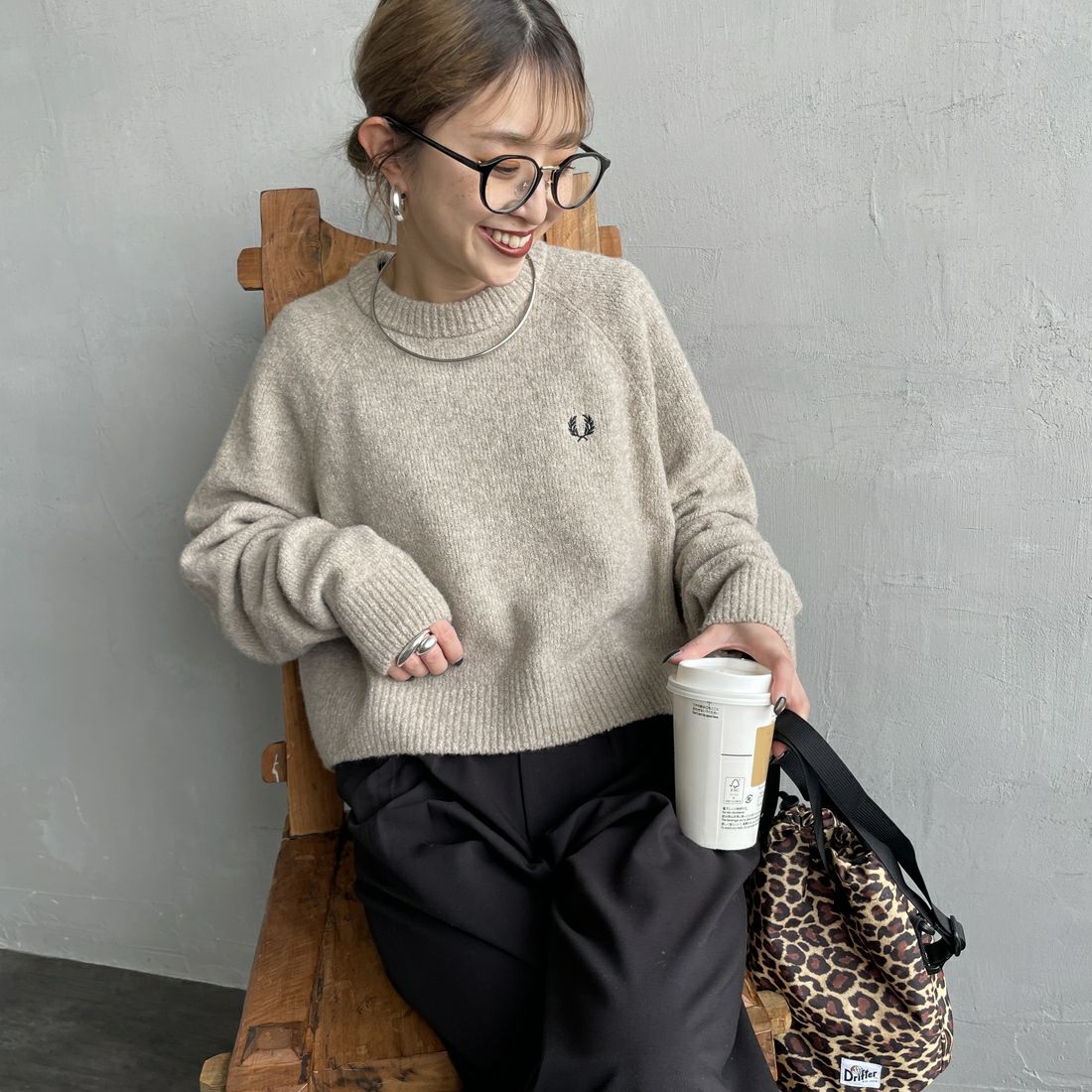 FRED PERRY [フレッドペリー] クロップドセーター [K1115] Z45 WARM O &&モデル身長：150cm 着用サイズ：10&&