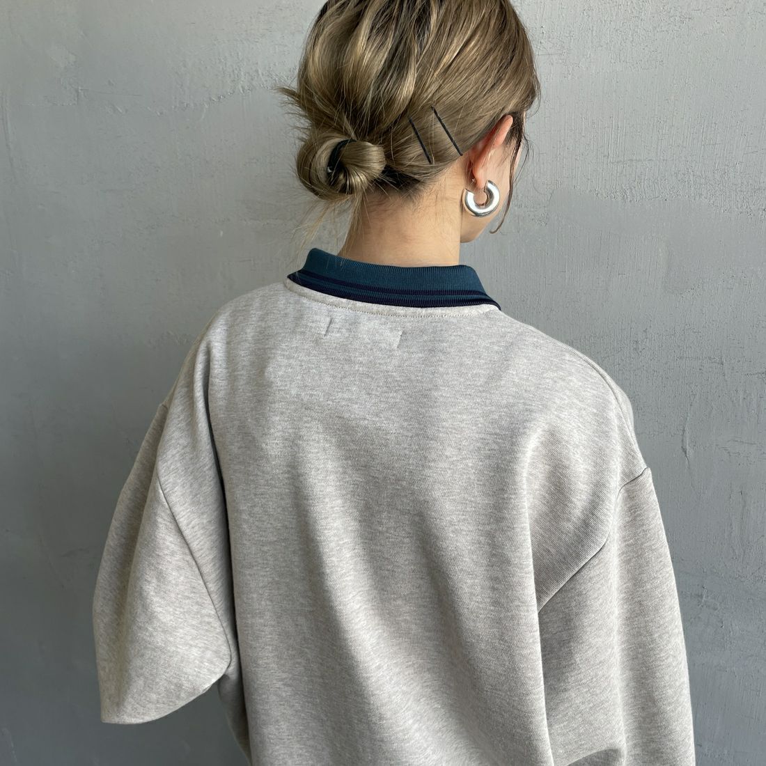 FRED PERRY [フレッドペリー] ハーフジップ ポロスウェットシャツ [G1149] Z45 WARM O &&モデル身長：150cm 着用サイズ：10&&