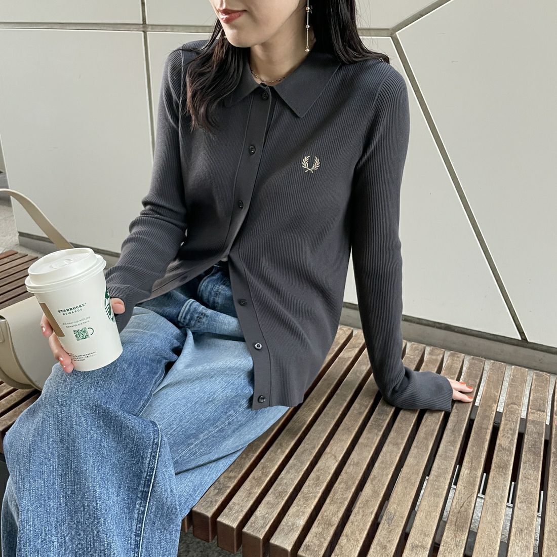 FRED PERRY [フレッドペリー] 別注 ワンポイントロゴ刺繍 リブニット