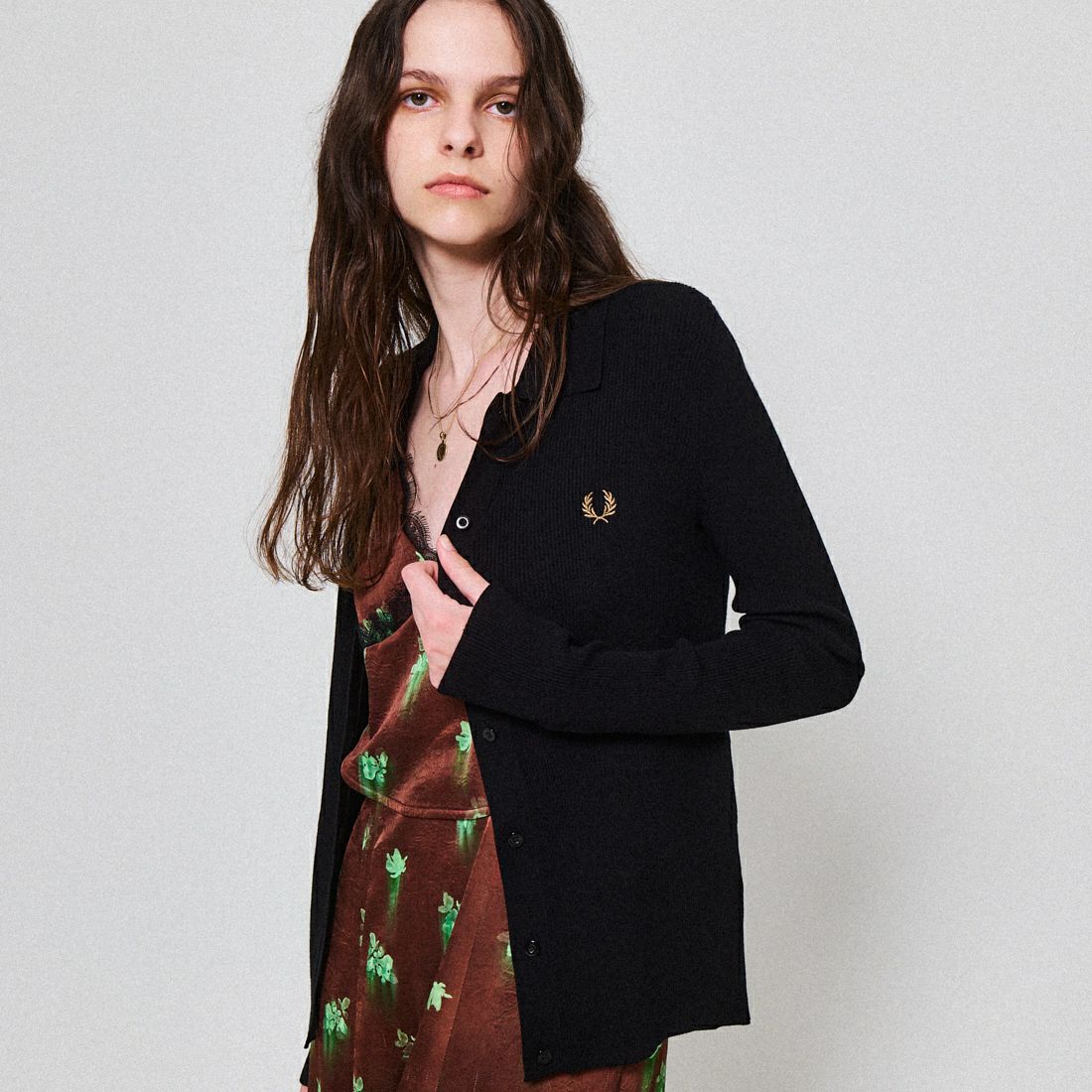 FRED PERRY [フレッドペリー] 別注 ワンポイントロゴ刺繍 リブニットポロシャツ [FPW-25A-009JF] BLK/SHADED