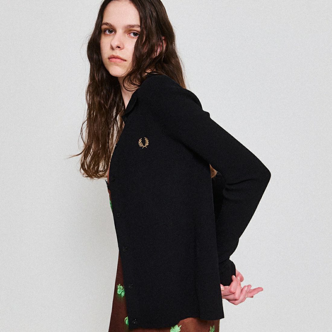 FRED PERRY [フレッドペリー] 別注 ワンポイントロゴ刺繍 リブニットポロシャツ [FPW-25A-009JF] BLK/SHADED