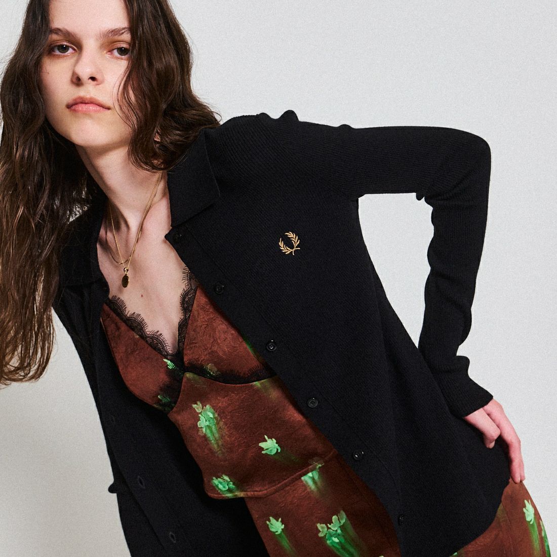 FRED PERRY [フレッドペリー] 別注 ワンポイントロゴ刺繍 リブニットポロシャツ [FPW-25A-009JF] BLK/SHADED