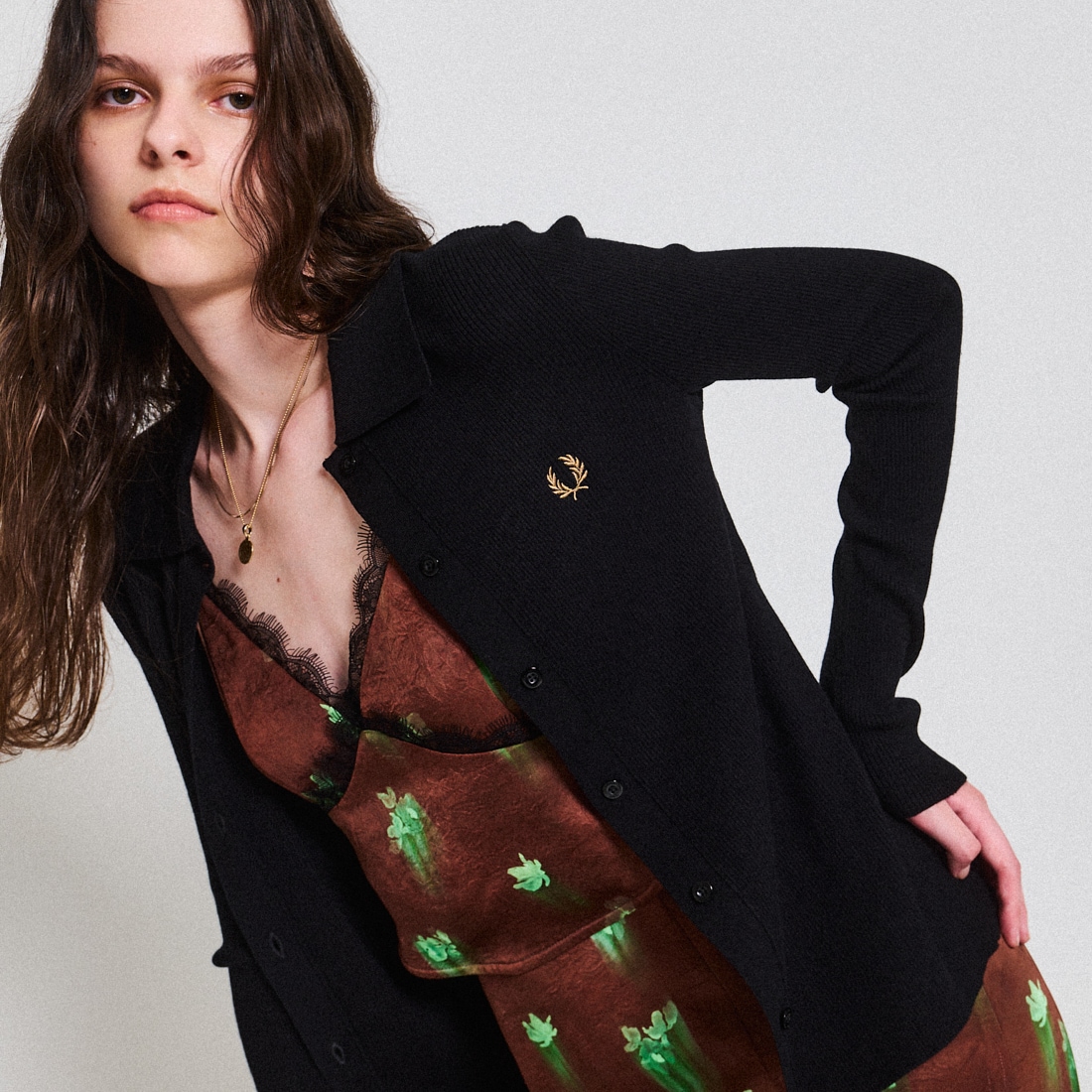 FRED PERRY [フレッドペリー] 別注 ワンポイントロゴ刺繍 リブニットポロシャツ [FPW-25A-009JF] BLK/SHADED