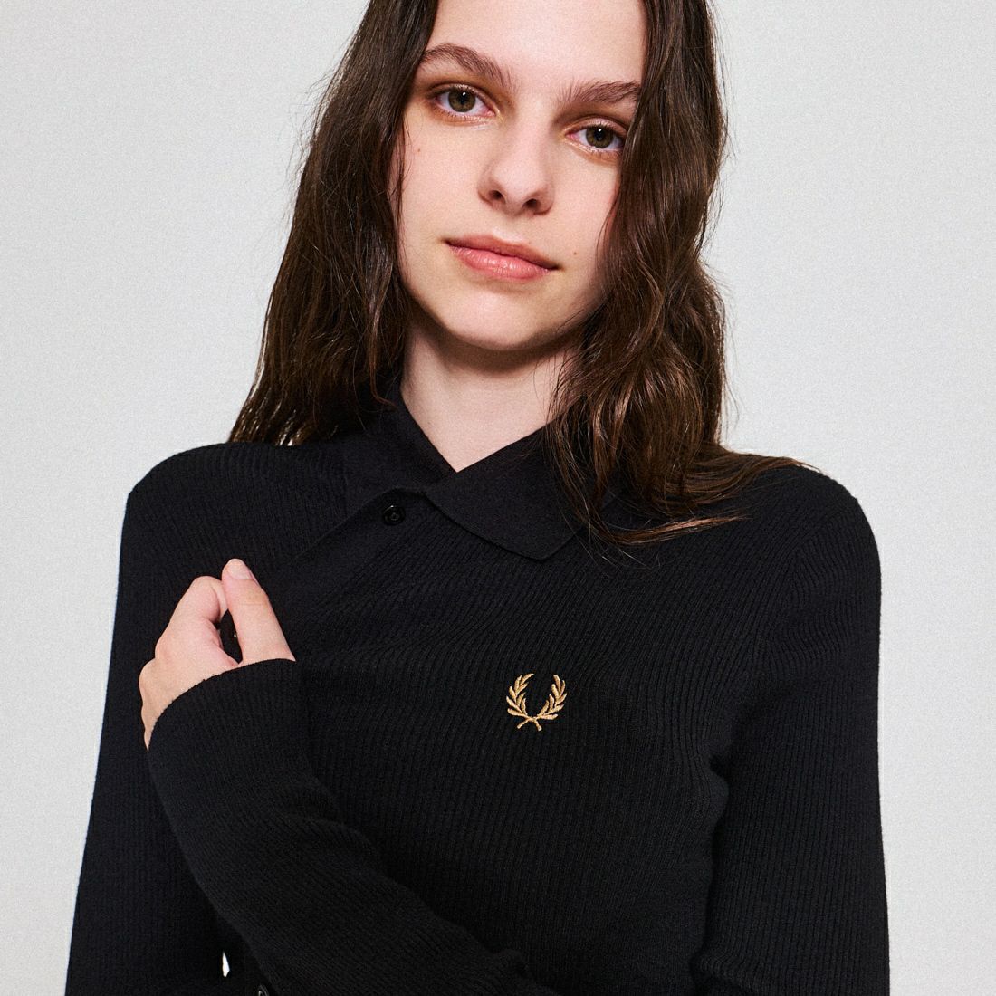 FRED PERRY [フレッドペリー] 別注 ワンポイントロゴ刺繍 リブニットポロシャツ [FPW-25A-009JF] BLK/SHADED