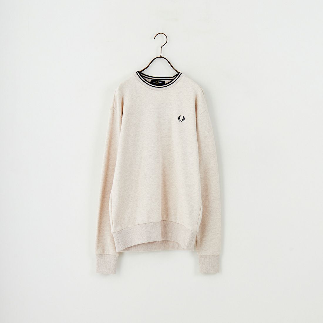 FRED PERRY [フレッドペリー] 別注 ツインティップライン ワンポイントロゴ刺繍クルーネックスウェット [FPM-25A-025JF] PORRIDGE M