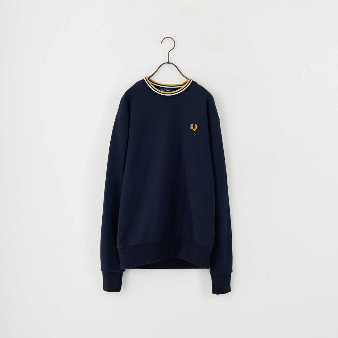 FRED PERRY [フレッドペリー] 別注 ツインティップライン ワンポイントロゴ刺繍クルーネックスウェット [FPM-25A-025JF] NVY/ECR/HO
