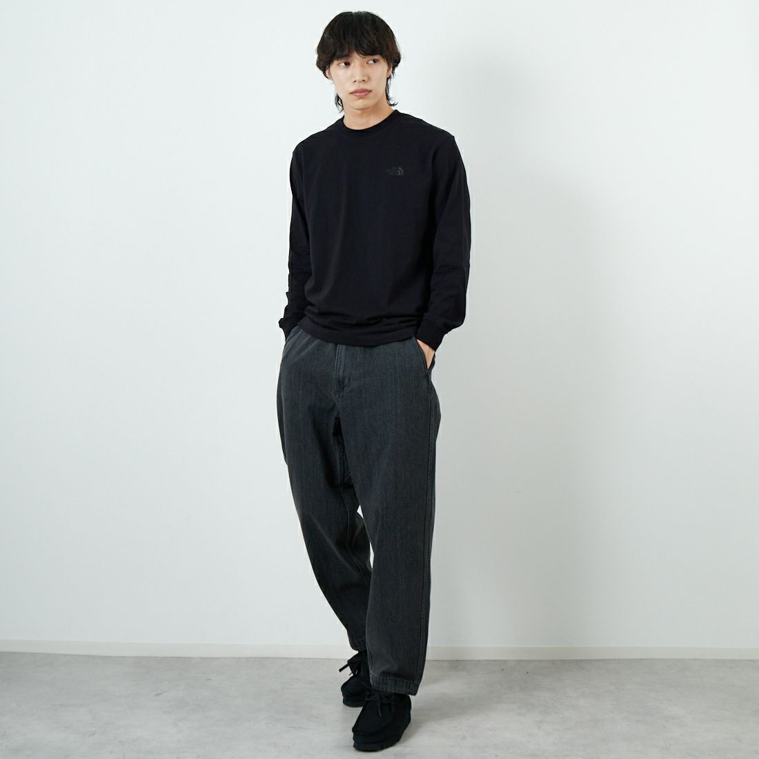 THE NORTH FACE [ザ ノースフェイス] ロングスリーブ ハーフドームウィンドウTシャツ [NT82546] K &&モデル身長：179cm 着用サイズ：M&&