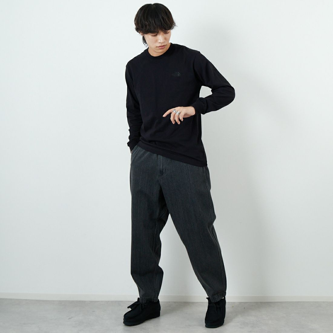 THE NORTH FACE [ザ ノースフェイス] ロングスリーブ ハーフドームウィンドウTシャツ [NT82546] K &&モデル身長：179cm 着用サイズ：M&&