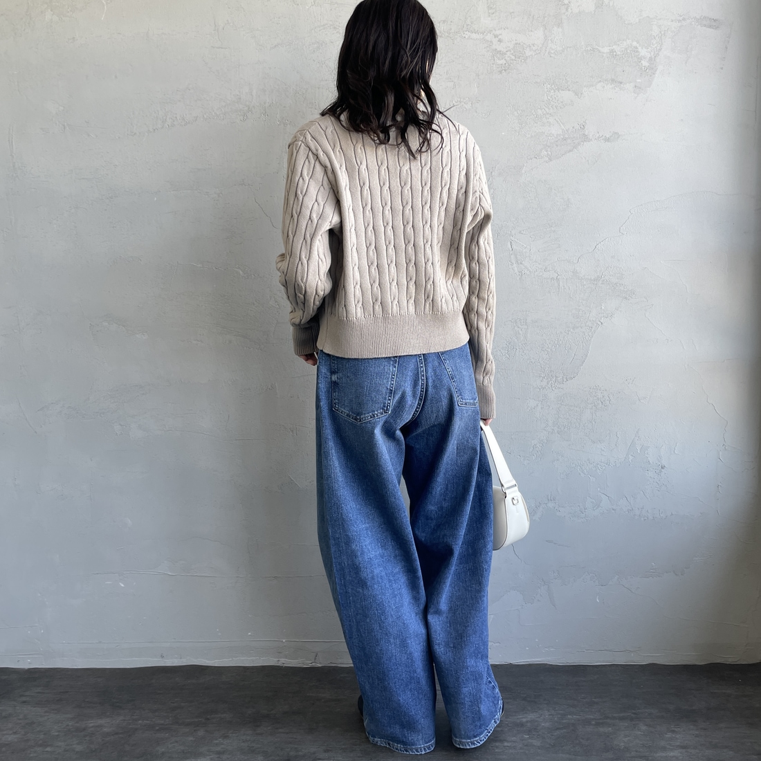 FRED PERRY [フレッドペリー] 別注 ケーブルニットカーディガン [FPW-25A-008JF] WARM/BLK &&モデル身長：160cm 着用サイズ：10&&