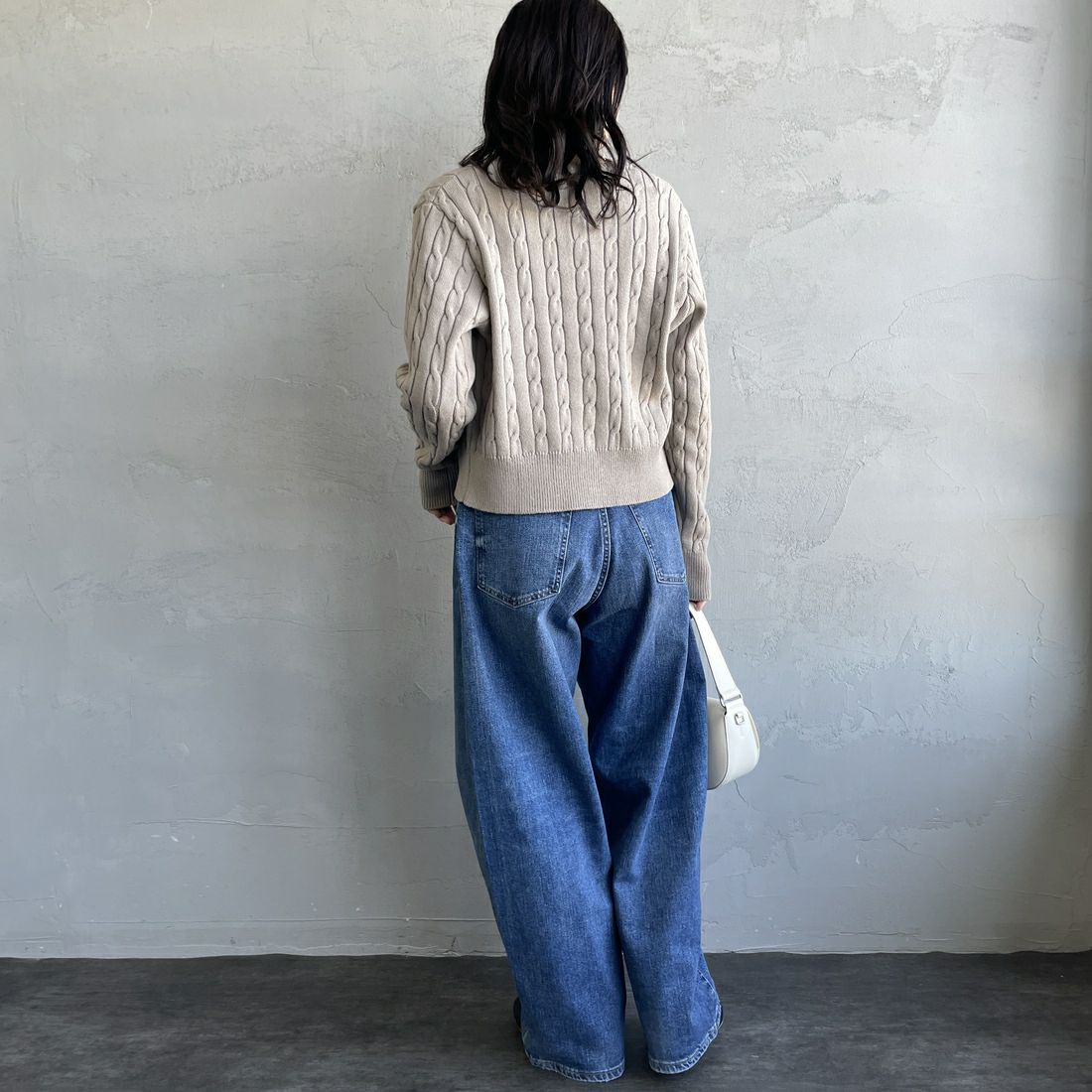 FRED PERRY [フレッドペリー] 別注 ケーブルニットカーディガン [FPW-25A-008JF] WARM/BLK &&モデル身長：160cm 着用サイズ：10&&