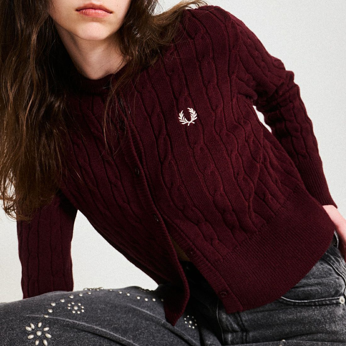 FRED PERRY [フレッドペリー] 別注 ケーブルニットカーディガン [FPW-25A-008JF] OXBLOOD/OA