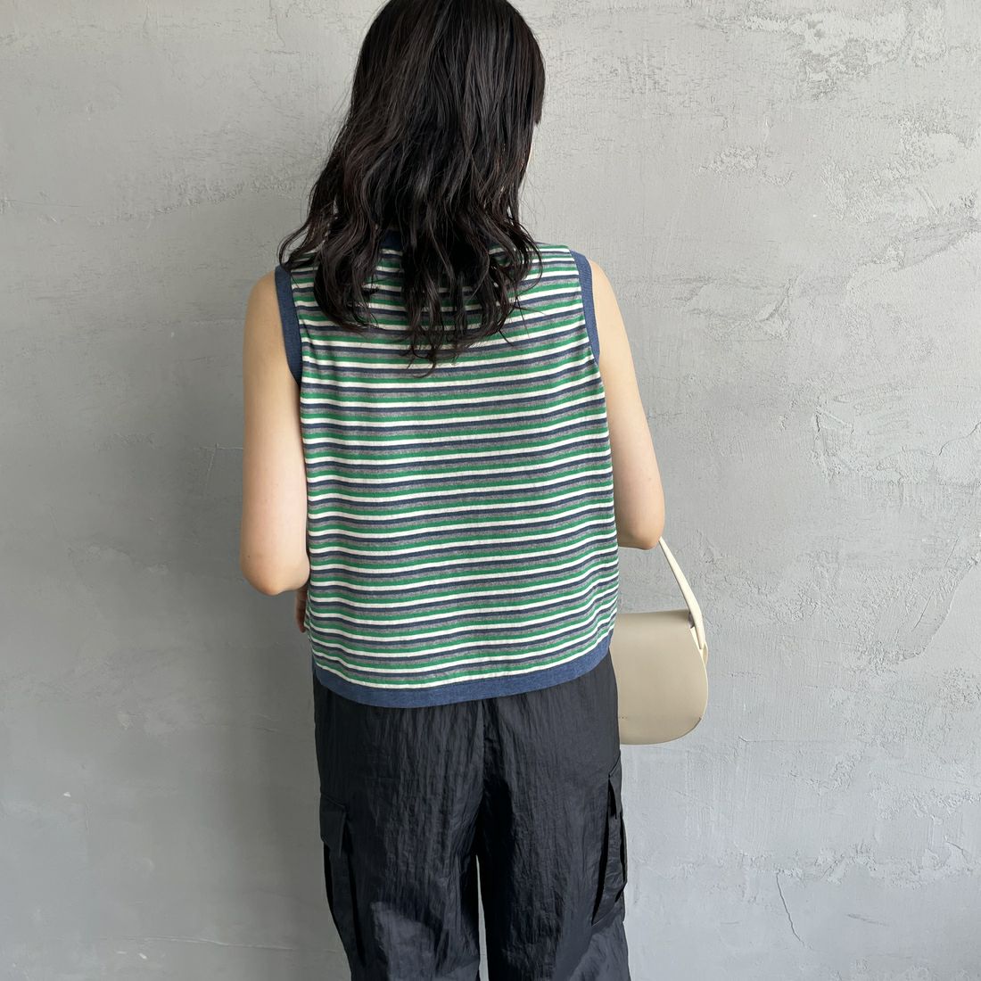 MEYAME [メヤメ] ボーダーコットンニットノースリーブトップス [MEY-2131] NAVY &&モデル身長：160cm 着用サイズ：F&&