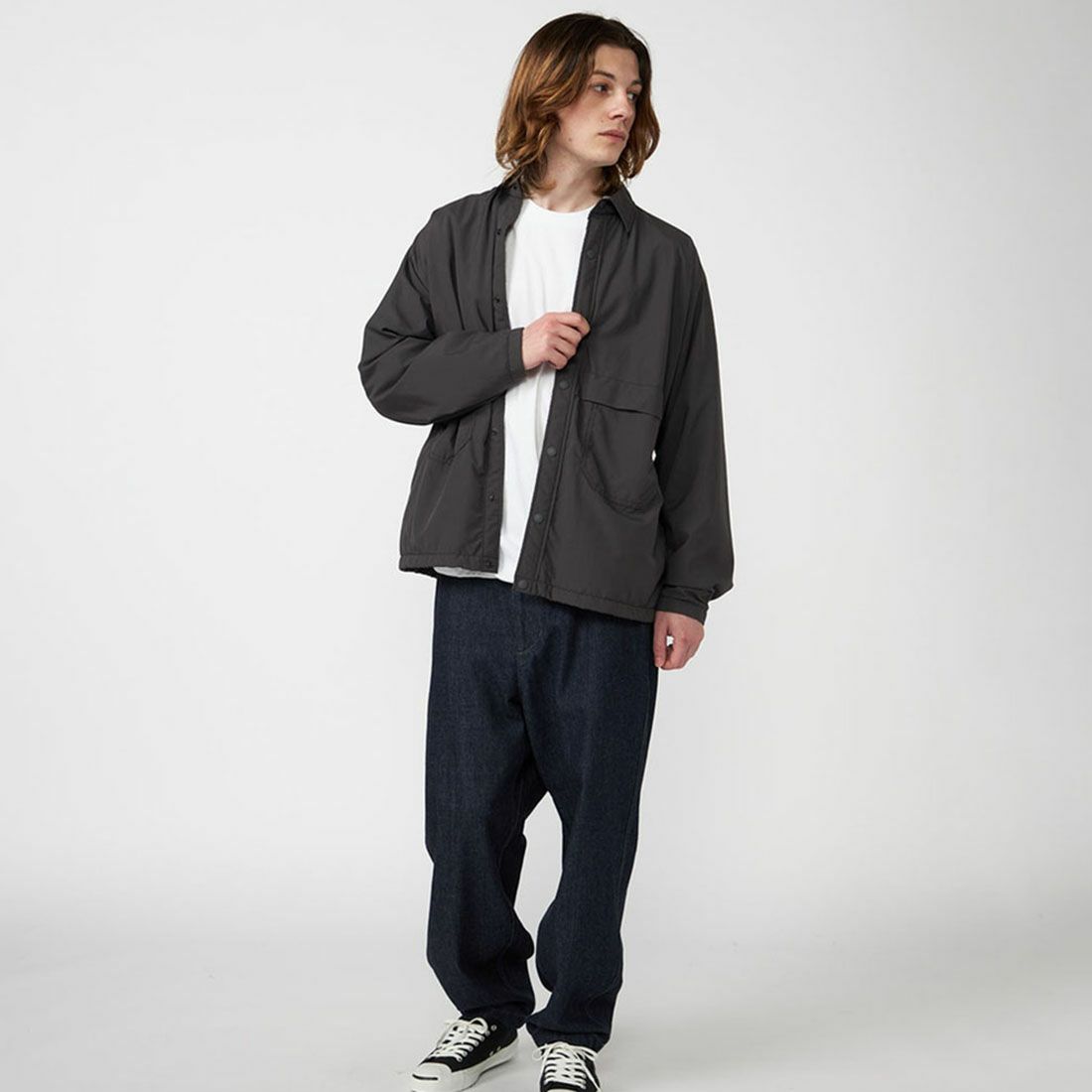 THE NORTH FACE PURPLE LABEL [ザ ノースフェイス パープルレーベル] デニムワイドテーパード フィールドパンツ [N25FC068] ID INDIGO &&モデル身長：179cm 着用サイズ：32&&