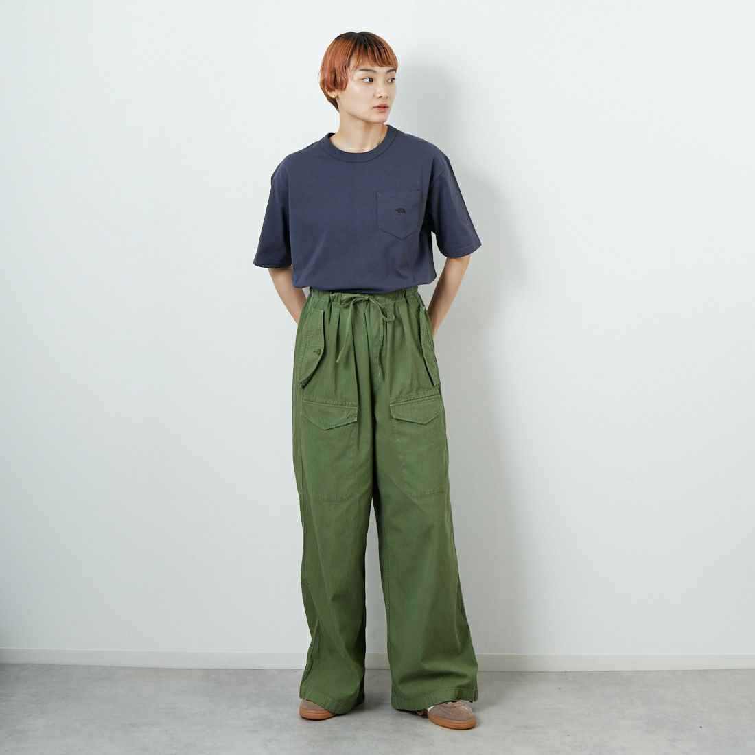 THE NORTH FACE PURPLE LABEL [ザ ノースフェイス パープルレーベル] 8オンスフィールドポケットTシャツ [N25FT064] AH ASPHALT &&モデル身長：160cm 着用サイズ：WS&&