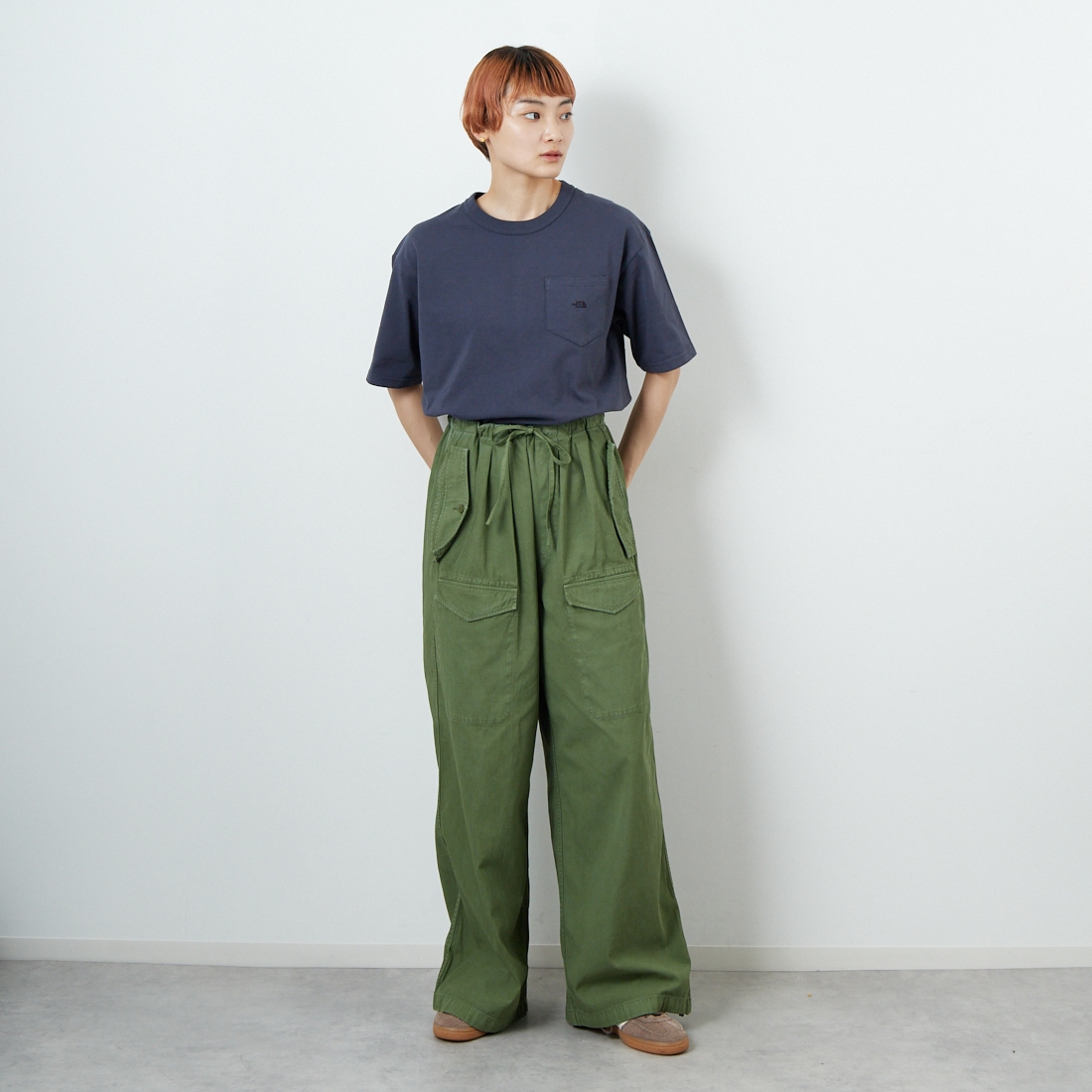 THE NORTH FACE PURPLE LABEL [ザ ノースフェイス パープルレーベル] 8オンスフィールドポケットTシャツ [N25FT064] AH ASPHALT &&モデル身長：160cm 着用サイズ：WS&&